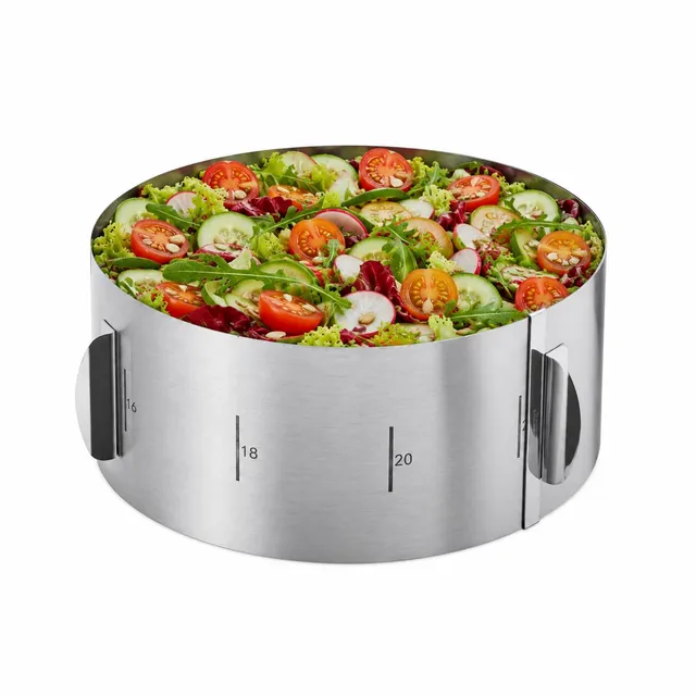 GEFU Tortenring TONDO XXL – verstellbarer Backrahmen aus Edelstahl, Ø 16–32 cm, hitzebeständig bis 300 °C, mit Griffen und Skalierung, Höhe 10 cm