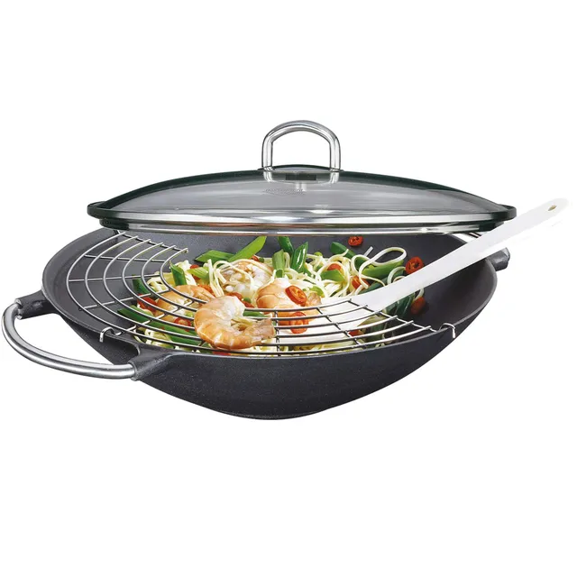 k-chenprofi-wok-set-provence-aluguss-wok-36-cm-mit-glasdeckel-wok-wender-abtropf image 1