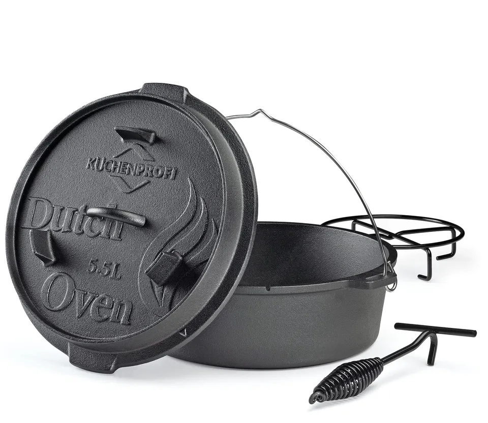 k-chenprofi-bbq-dutch-oven-5-5-l-gusseisen-schmortopf-30-cm-vorbehandelt-mit-dec image 1