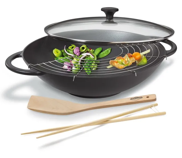 k-chenprofi-provence-wok-set-prestige-36-cm-mit-glasdeckel-abtropfgitter-wender- image 1