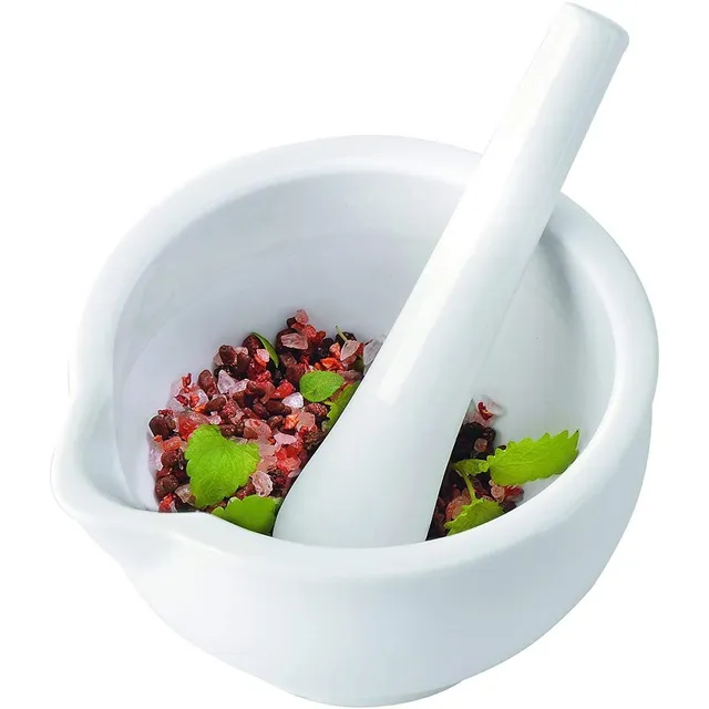 gefu-macino-m-rser-mit-st-el-13-cm-2-teiliges-porzellan-set-mit-aufgerauter-inne image 1