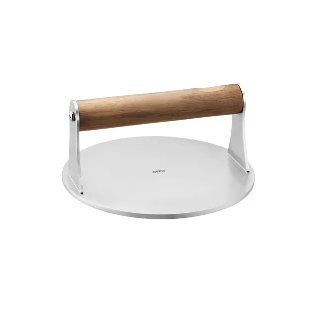 gefu-burgerpresse-bbq-edelstahl-burger-smasher-mit-walnussholzgriff-5-mm-massiv- image 1