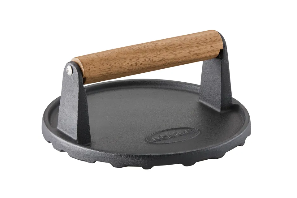 r-sle-barbecue-gewicht-grillgewicht-aus-emailliertem-gusseisen-ca-1-kg-mit-walnu image 1
