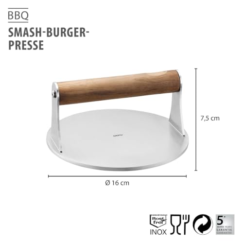 gefu-burgerpresse-bbq-edelstahl-burger-smasher-mit-walnussholzgriff-5-mm-massiv- image 8