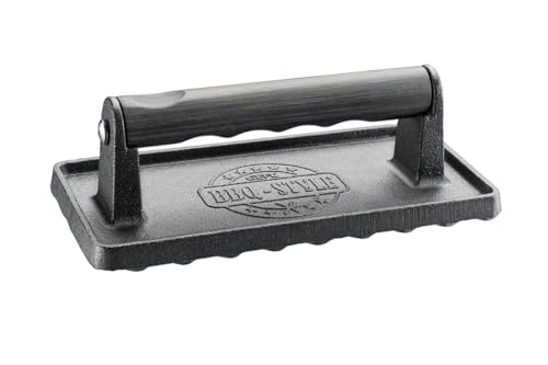 gefu-fleischbeschwerer-bbq-1-kg-gusseisenpresse-mit-holzgriff-rillenstruktur-f-r image 3