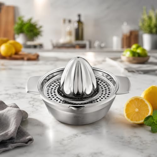gefu-zitronenpresse-lemon-manuelle-2-teilige-edelstahl-saftpresse-mit-saftsieb-u image 8
