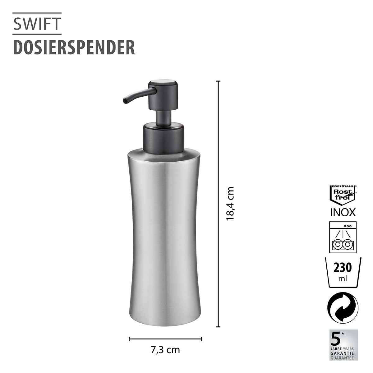 gefu-dosierspender-swift-nachf-llbarer-edelstahl-seifen-sp-lmittelspender-230-ml image 2