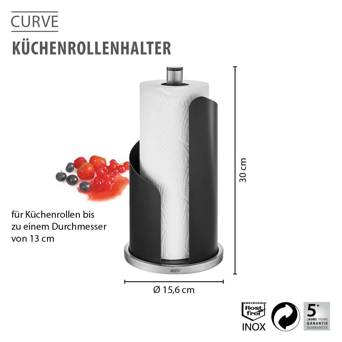 gefu-k-chenrollenhalter-curve-schwarz-matter-edelstahl-halter-mit-rutschfester-b image 2