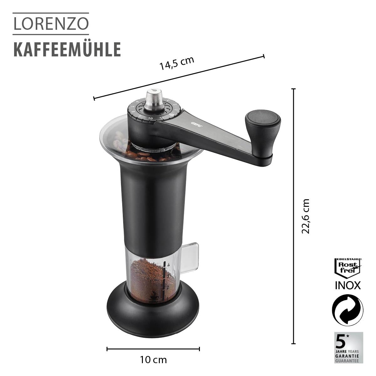 gefu-kaffeem-hle-lorenzo-manuell-11-mahlstufen-keramik-kegelmahlwerk-f-r-espress image 2