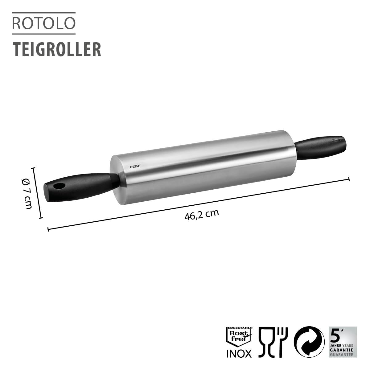 gefu-rotolo-teigroller-mit-kugellager-edelstahlrolle-7-cm-46-cm-f-r-pl-tzchen-pi image 2