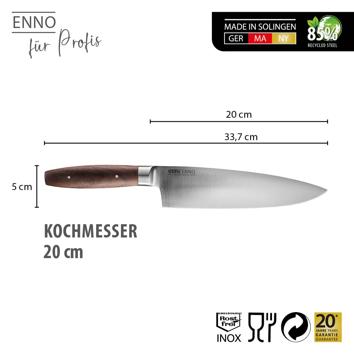 gefu-kochmesser-enno-20-cm-solinger-klinge-handgeschliffen-hrc-57-mit-walnusshol image 2