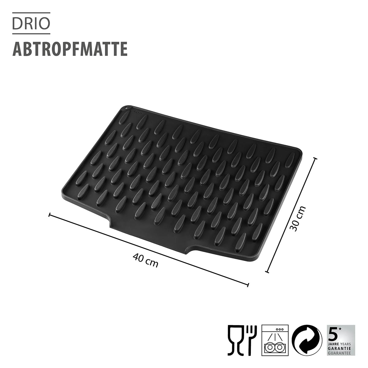 gefu-abtropfmatte-drio-silikon-40-x-33-cm-rutschfest-mit-wasserablauf-hitzebest- image 2