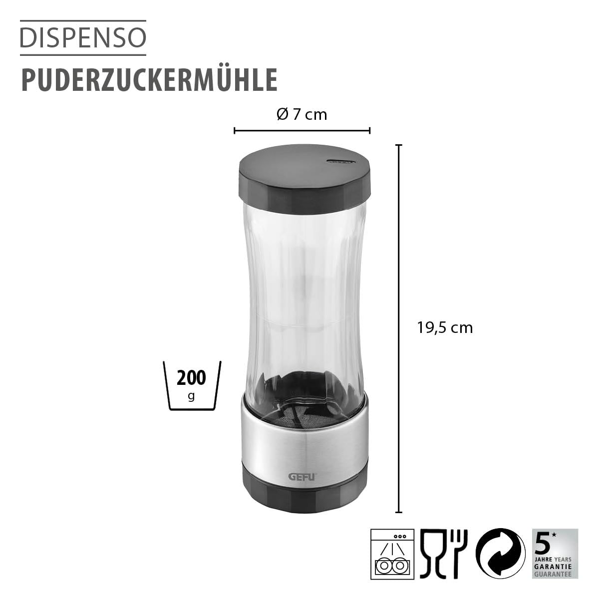gefu-dispenso-puderzuckerm-hle-f-r-puderzucker-kakao-feinsieb-mit-drehmechanismu image 2