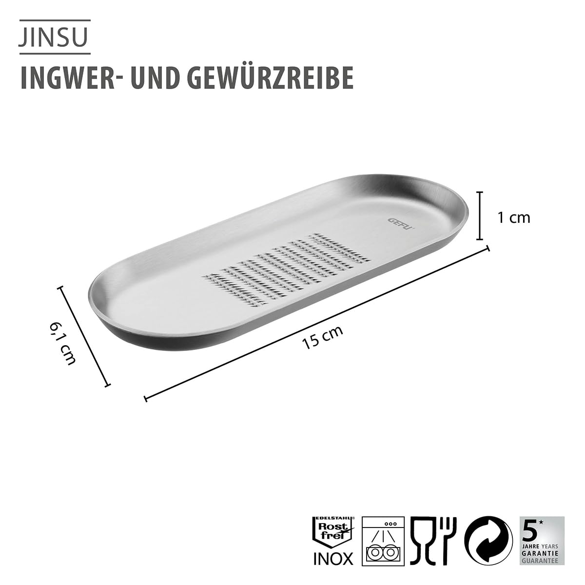gefu-ingwer-und-gew-rzreibe-jinsu-edelstahl-scharfe-reibfl-che-mit-auffangrand image 2