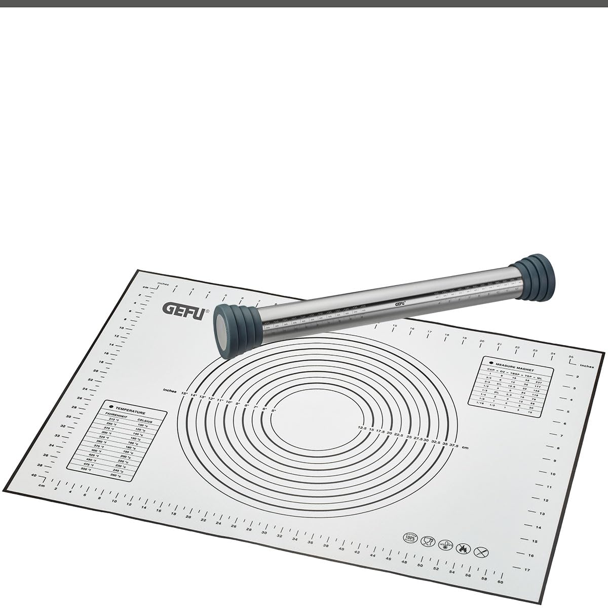 gefu-2er-set-nudelholz-rego-einstellbarer-edelstahl-teigroller-backmatte-pad-ant image 1