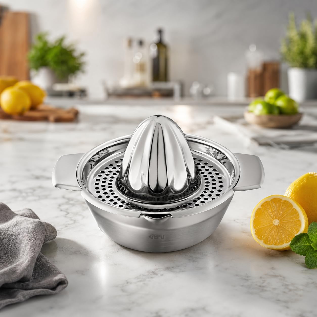 gefu-zitronenpresse-lemon-manuelle-2-teilige-edelstahl-saftpresse-mit-saftsieb-u image 3