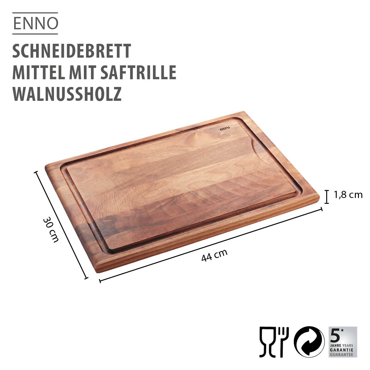 gefu-enno-schneidebrett-aus-walnussholz-44-x-30-cm-gro-es-k-chenbrett-mit-saftri image 2