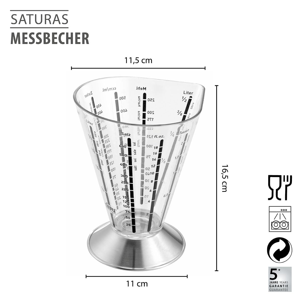 gefu-saturas-messbecher-500-ml-edelstahl-messbecher-mit-6-einheiten-butter-wasse image 2
