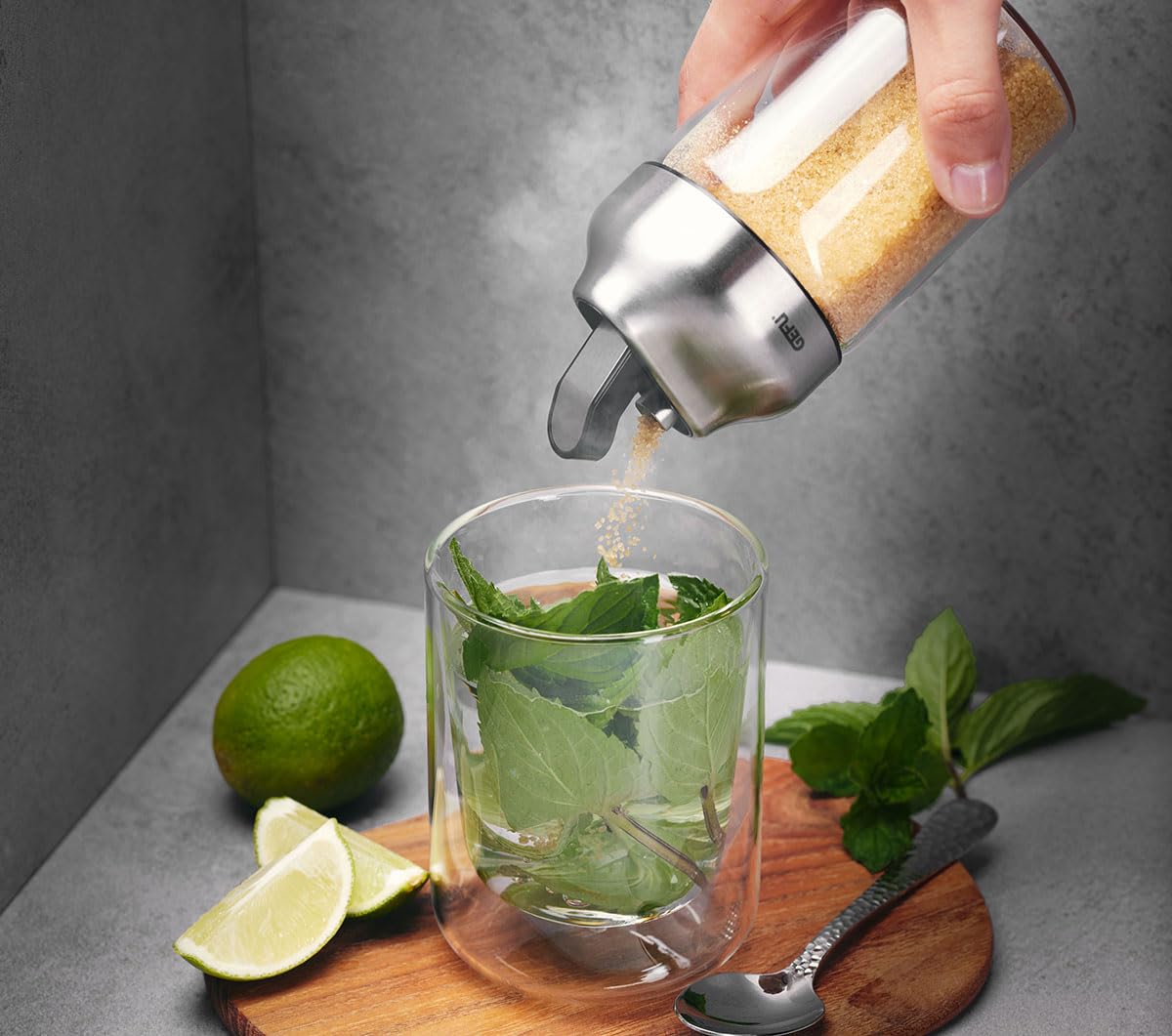 gefu-zucker-milchdosierer-kippo-automatischer-wippdeckel-borosilikatglas-edelsta image 5