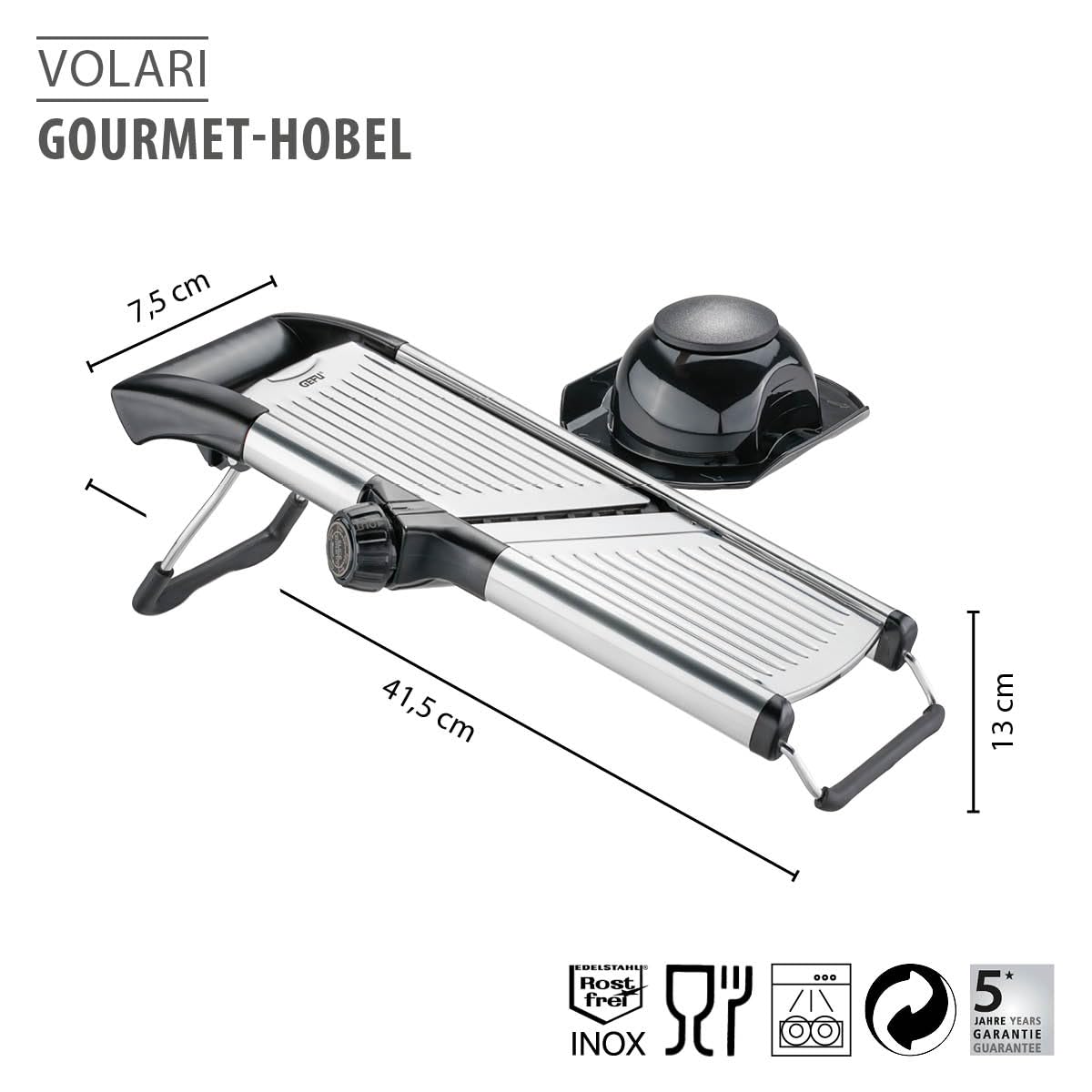 gefu-volari-gourmet-hobel-verstellbarer-gem-sehobel-1-9-mm-mit-julienne-einsatz- image 2