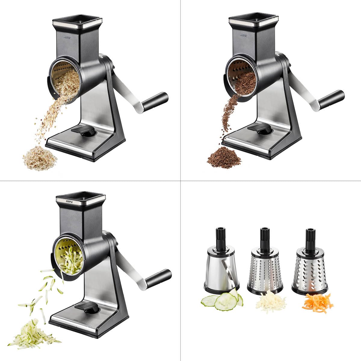 gefu-trommelreibe-mit-3-trommeln-fein-grob-scheiben-manuelle-kurbelreibe-mit-st- image 7