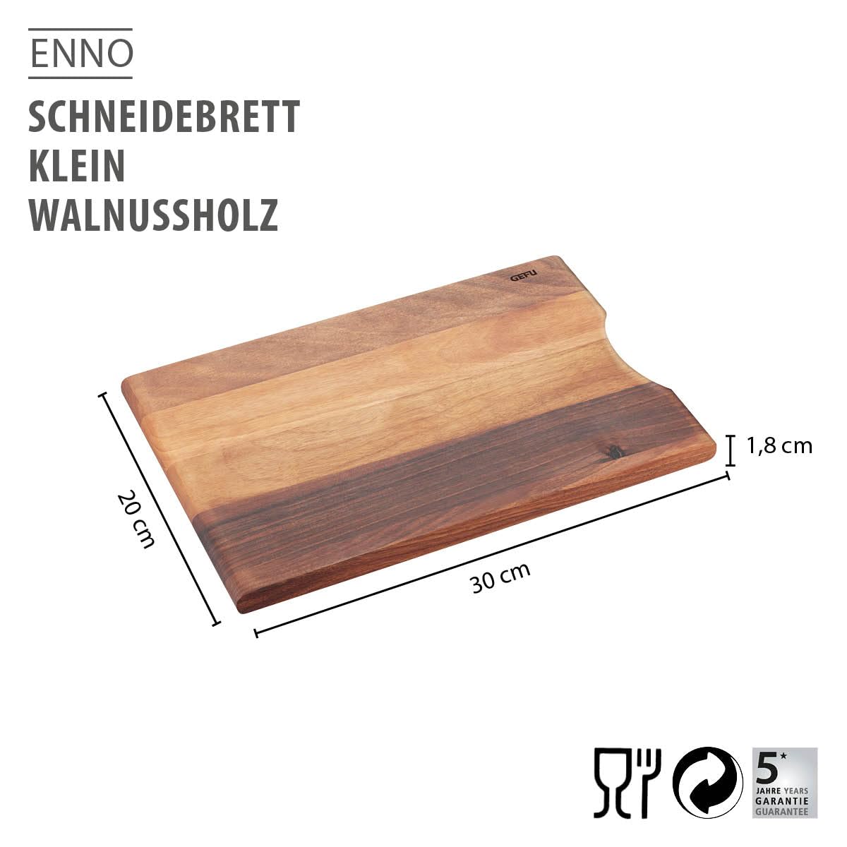 gefu-schneidebrett-enno-aus-walnussholz-30-20-cm-beidseitig-verwendbar-klingensc image 2