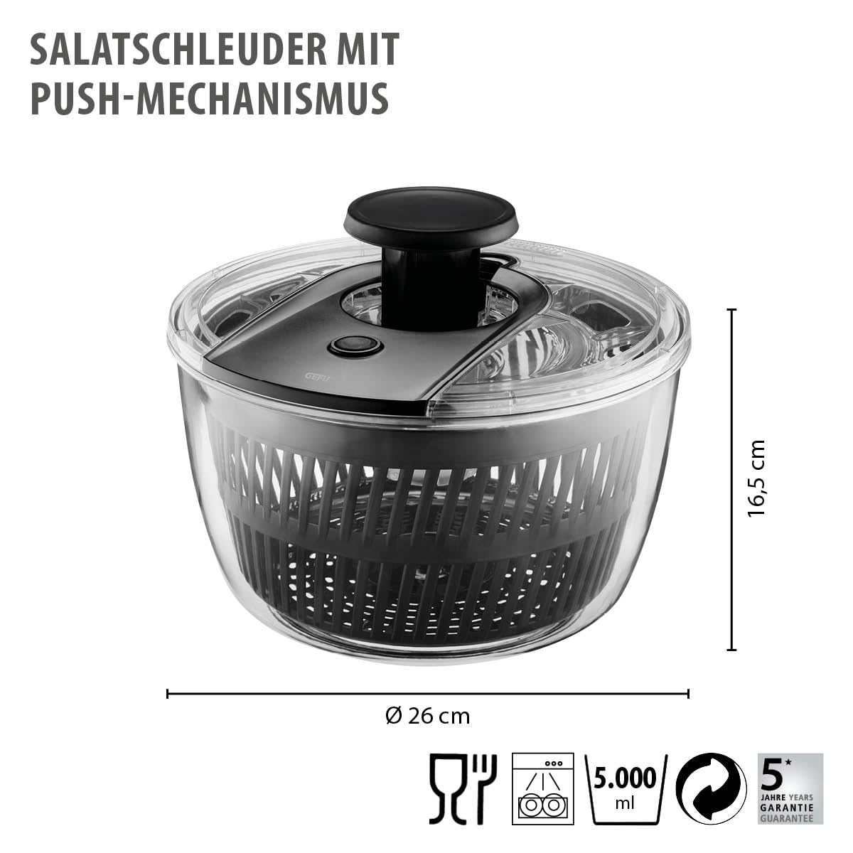 gefu-salatschleuder-mit-push-mechanismus-5-l-integrierter-ausgie-er-stopp-button image 2