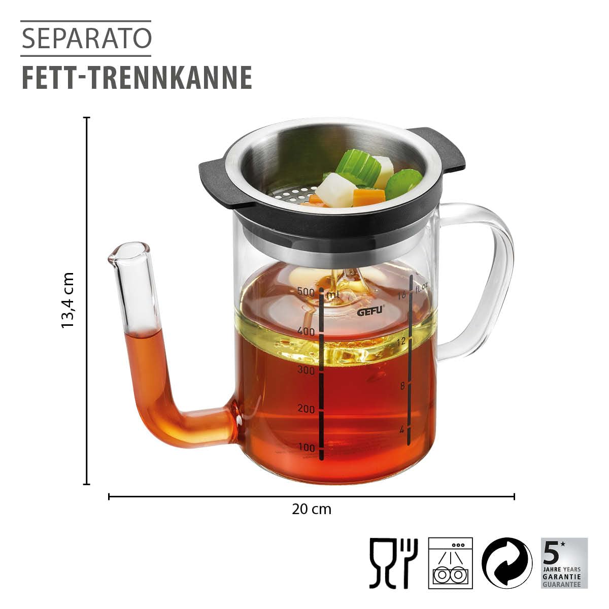 gefu-separato-fett-trennkanne-500-ml-borosilikatglas-kanne-mit-herausnehmbarem-e image 2