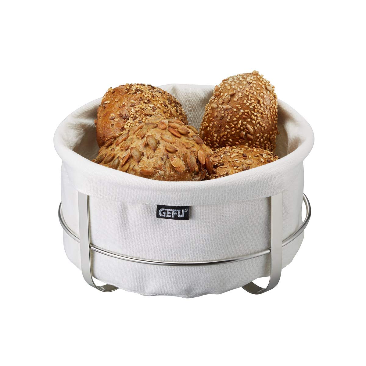 gefu-brotkorb-brunch-runder-brotkorb-mit-edelstahl-gestell-und-waschbarem-stoffe image 1