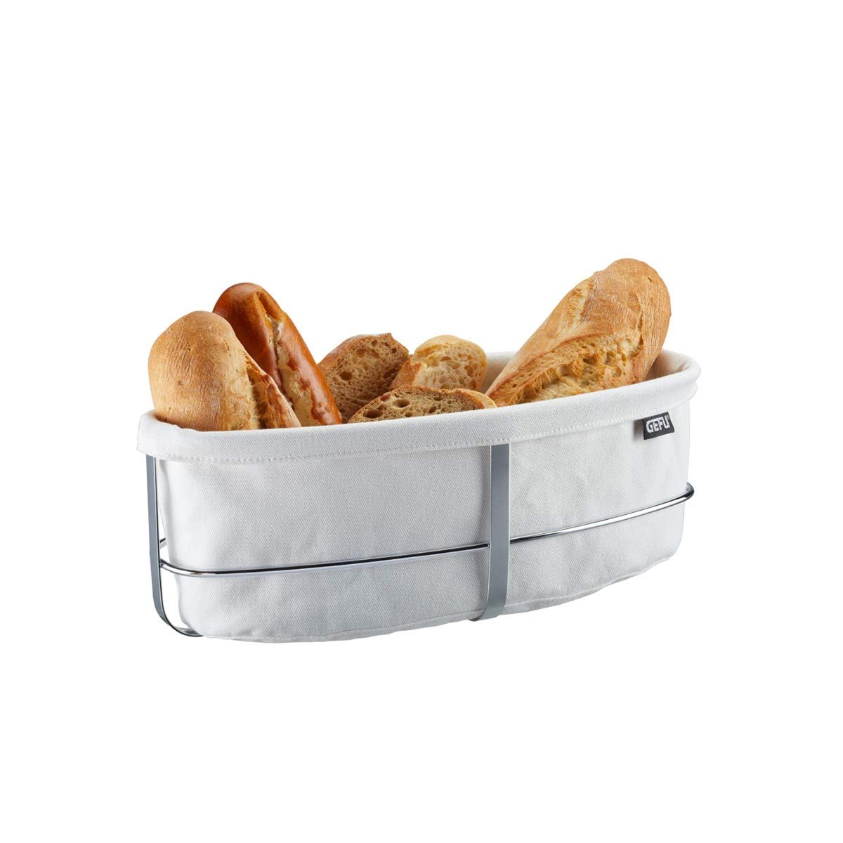 gefu-brotkorb-brunch-oval-wei-edelstahl-gestell-mit-waschbarem-stoffeinsatz-f-r- image 1