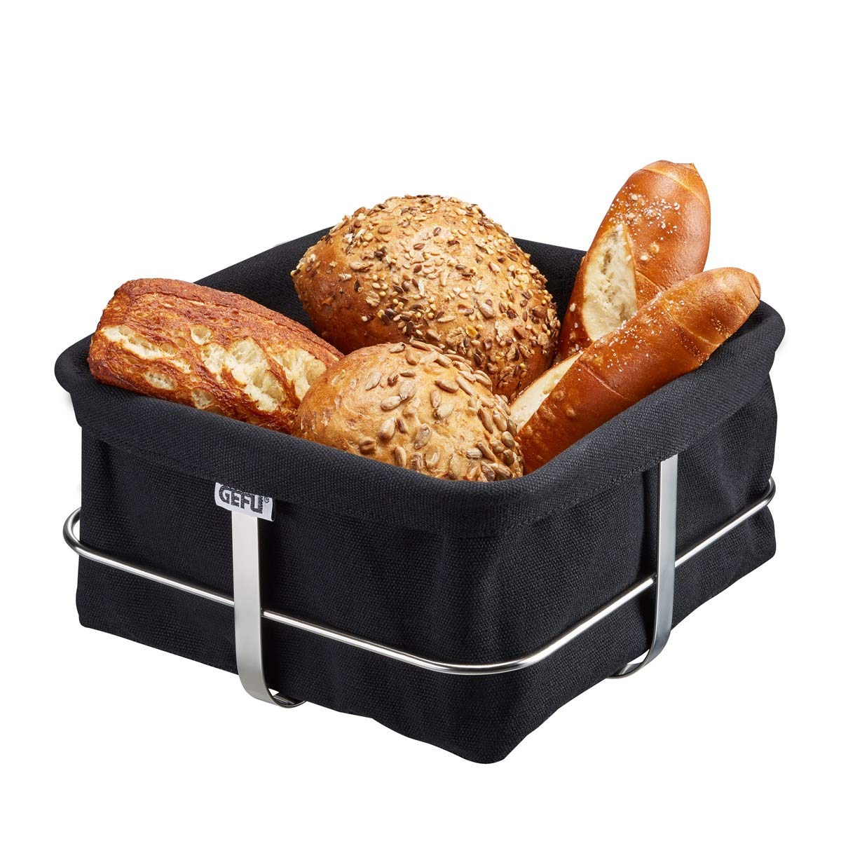 gefu-brotkorb-brunch-quadratischer-edelstahl-brotkorb-eckig-schwarz-mit-herausne image 1
