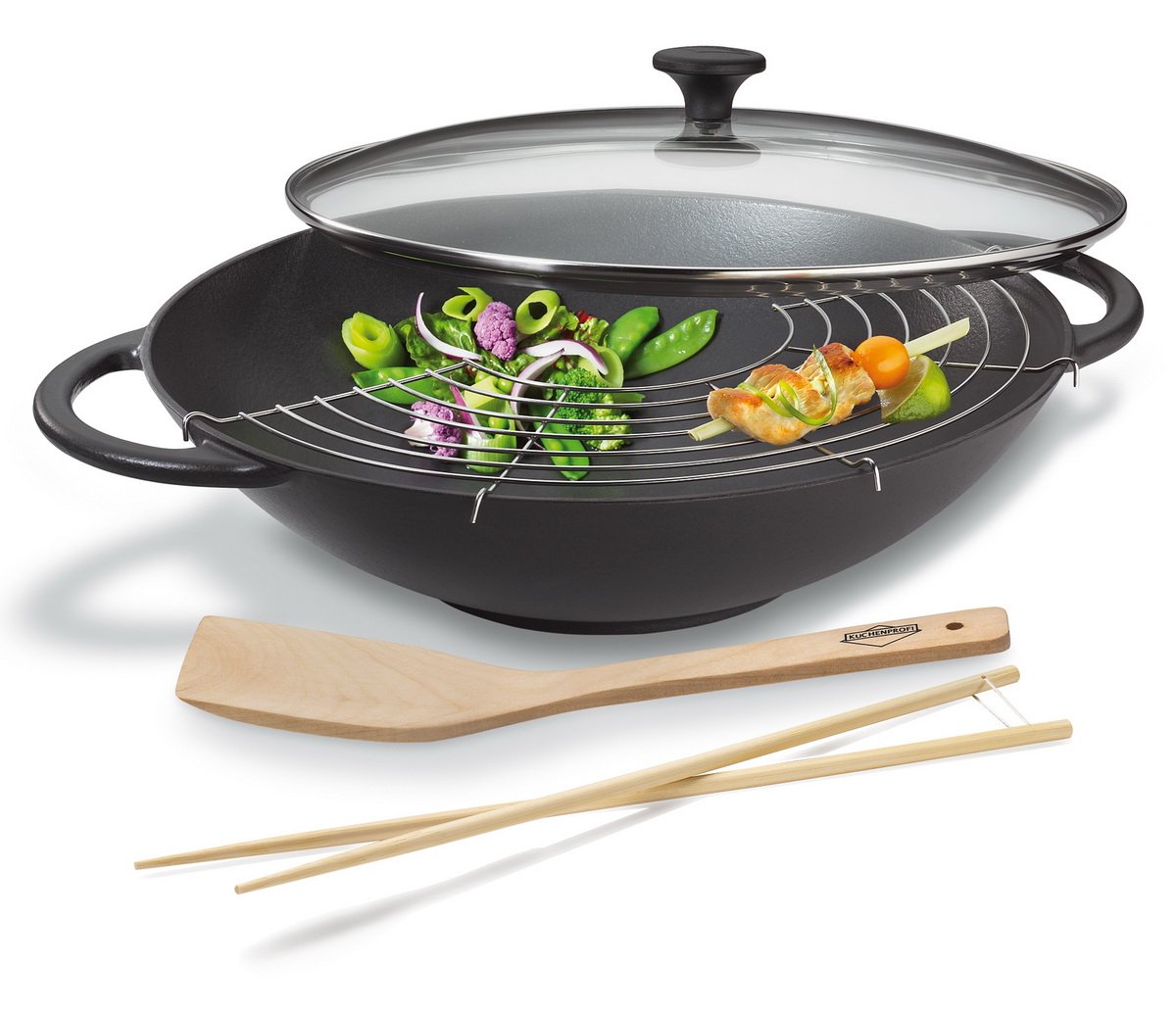k-chenprofi-provence-wok-set-prestige-36-cm-mit-glasdeckel-abtropfgitter-wender- image 1