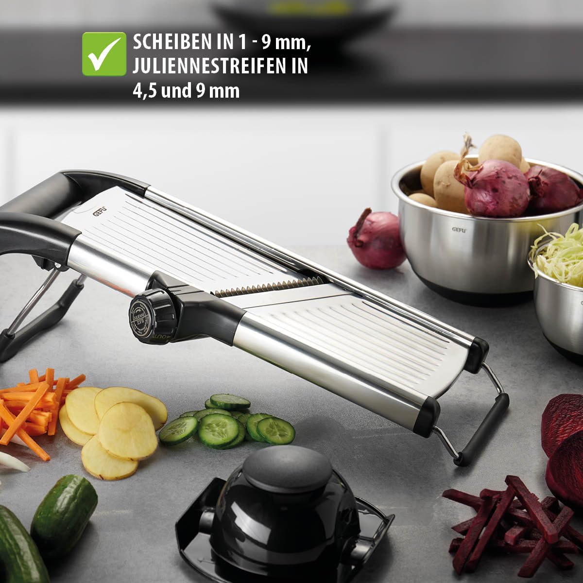 gefu-volari-gourmet-hobel-verstellbarer-gem-sehobel-1-9-mm-mit-julienne-einsatz- image 3