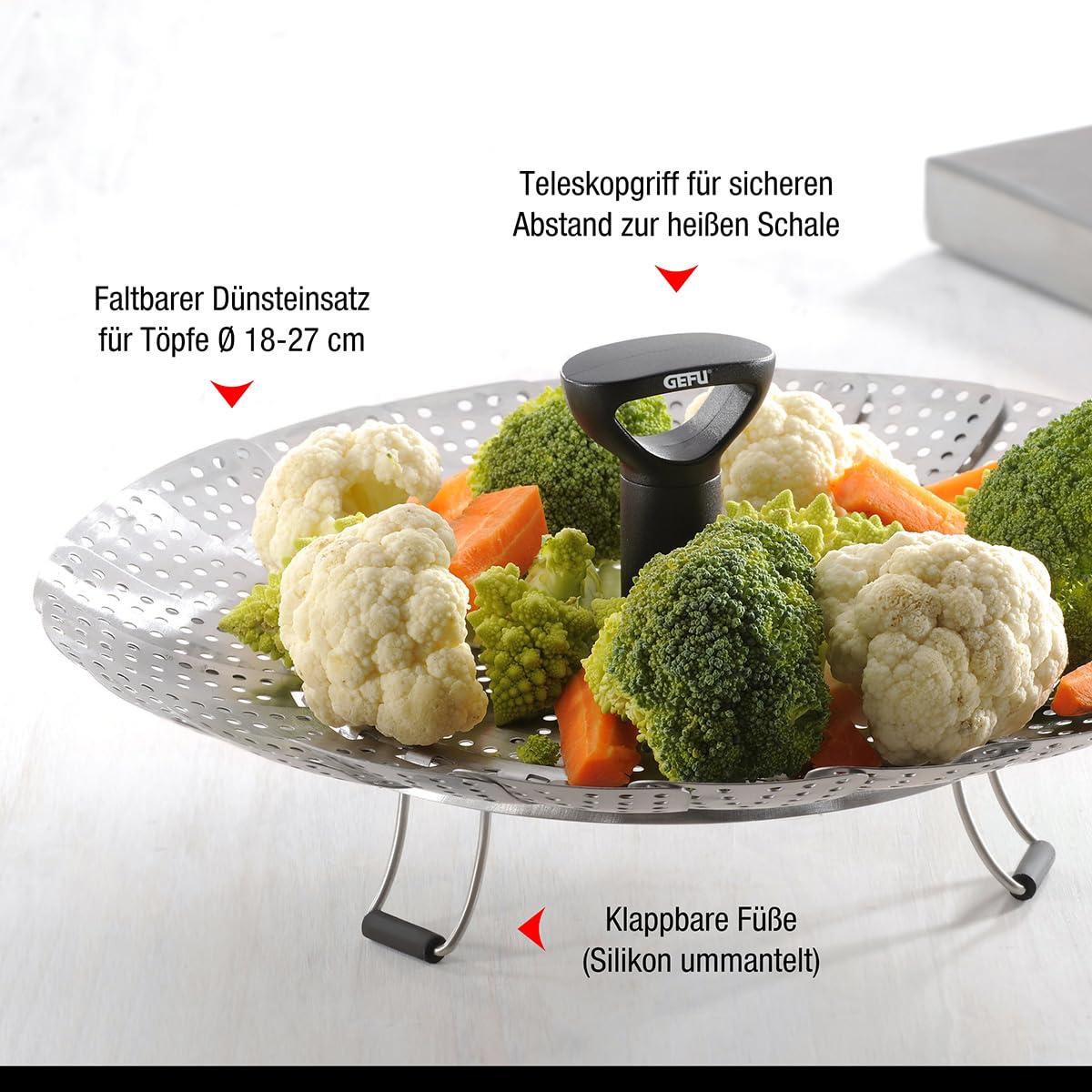 gefu-d-nsteinsatz-vitala-faltbare-edelstahl-d-nstschiene-18-27-cm-mit-teleskopgr image 2