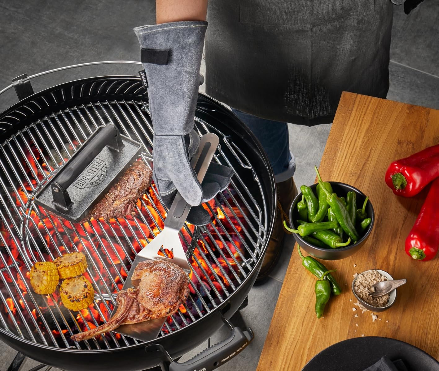 gefu-grillhandschuhe-bbq-aus-veloursleder-hitzebest-ndig-bis-350-c-langer-schaft image 2