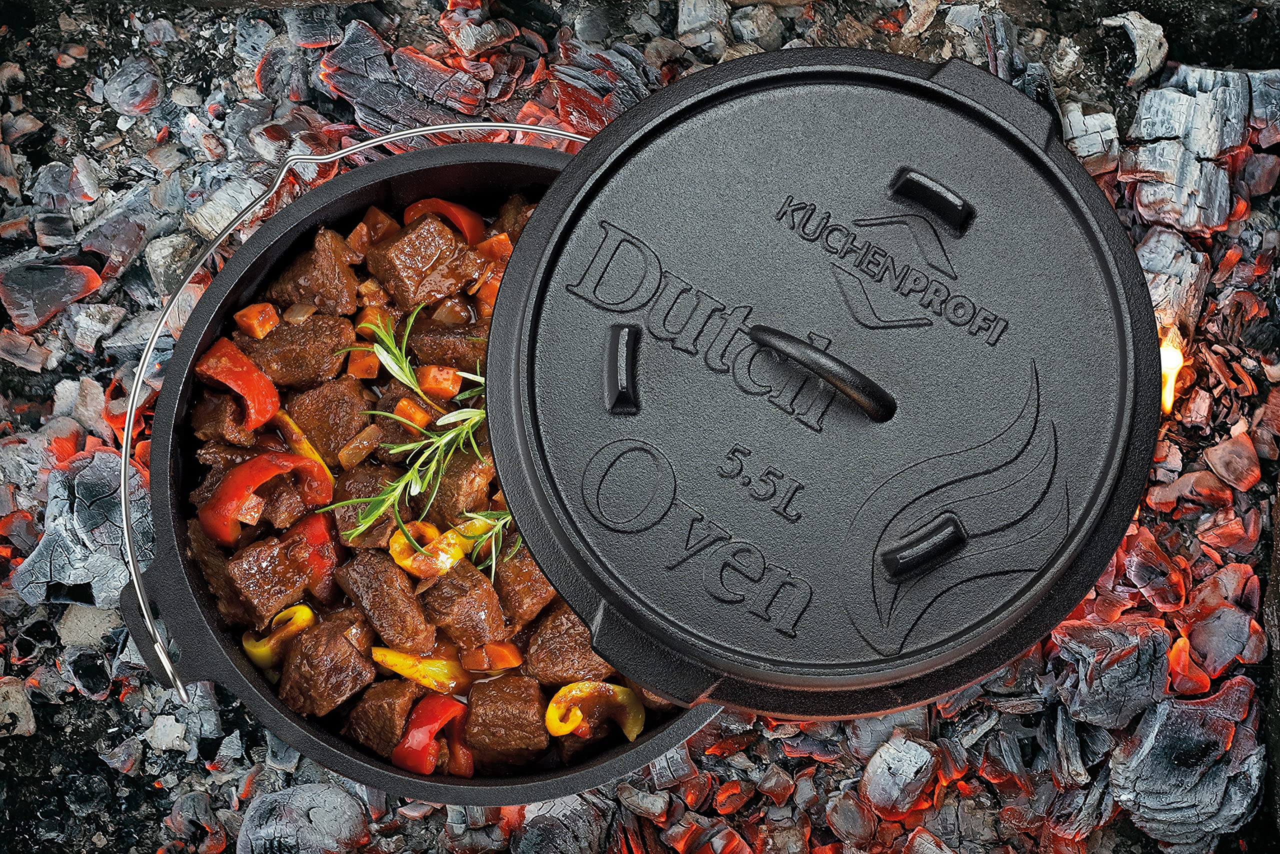 k-chenprofi-bbq-dutch-oven-5-5-l-gusseisen-schmortopf-30-cm-vorbehandelt-mit-dec image 2